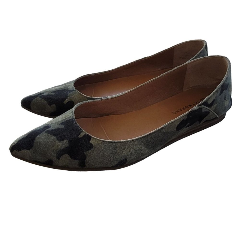 Womens Lucky Brand Bethysa Leather Camo Almond Toe Flats Size 7.5M